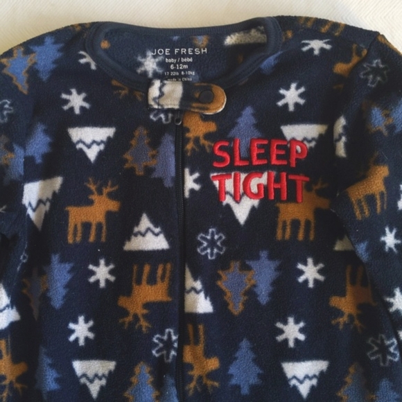 joe fresh winter woodland fleece zipper footie sleeper pajamas 6-12 months baby - Picture 2 of 6